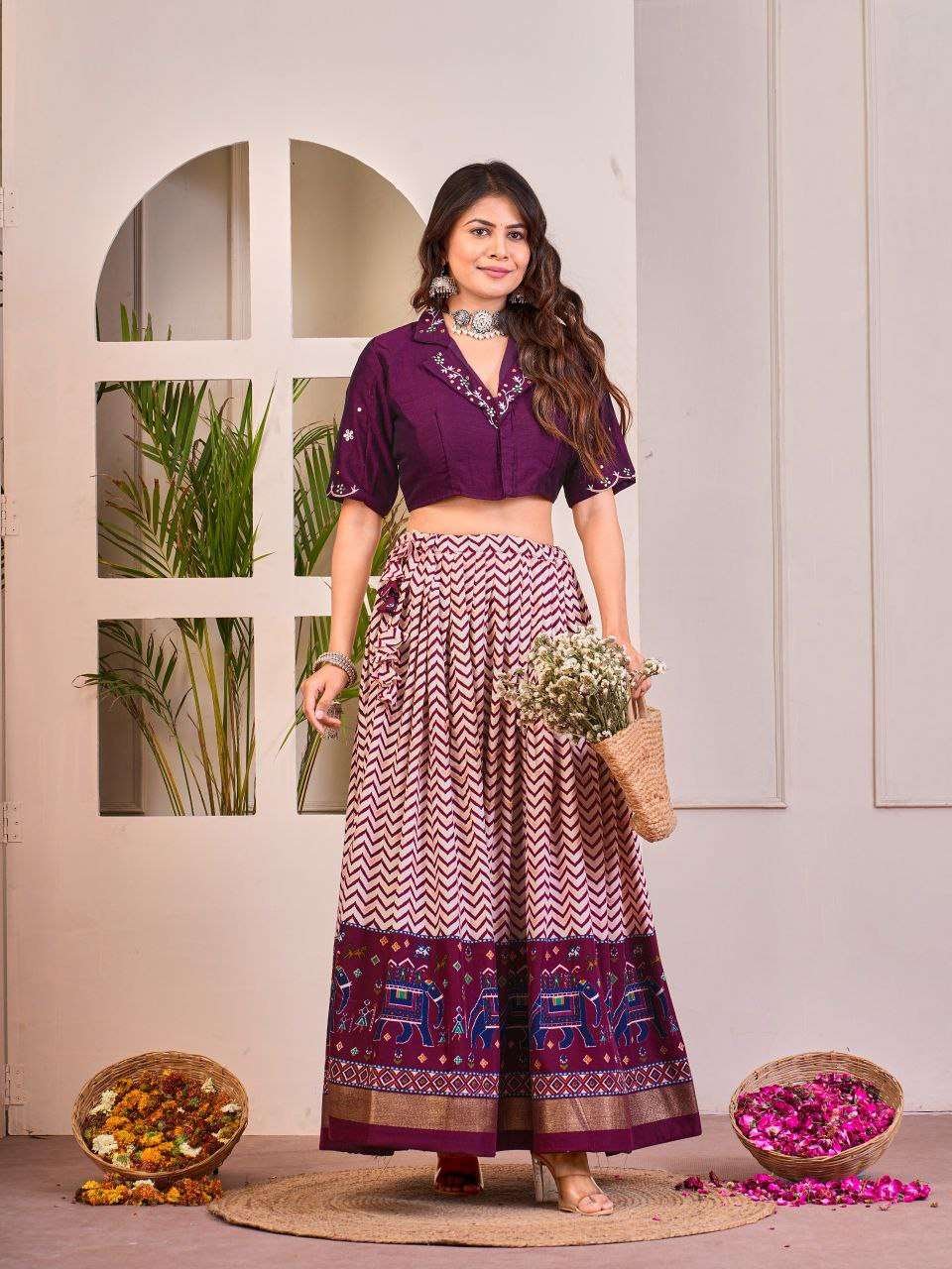 Women's Tussar Silk Patola Print Lehenga Choli Set with Foil Work - Image 6